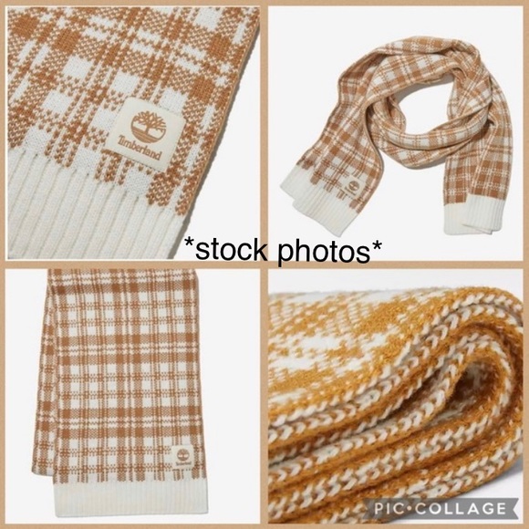 NWT TIMBERLAND Buffalo Plaid Scarf In “Wheat” - OS - Picture 4 of 8